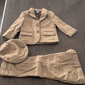 Wool brown herringbone Janie and Jack suit w/hat